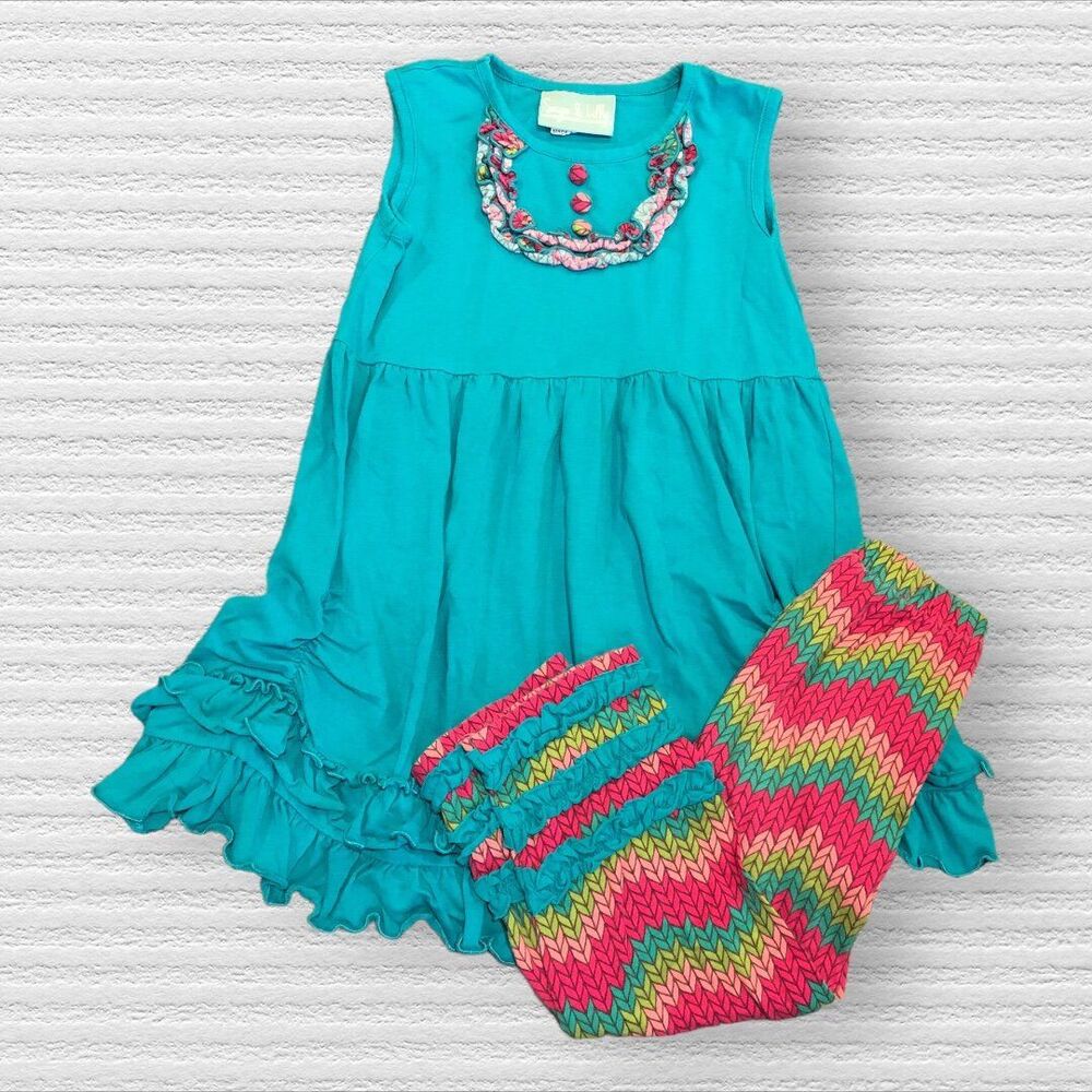 Sage & Lilly Girls 5 Tunic Set Blue Tank Top Ruffle Colorful